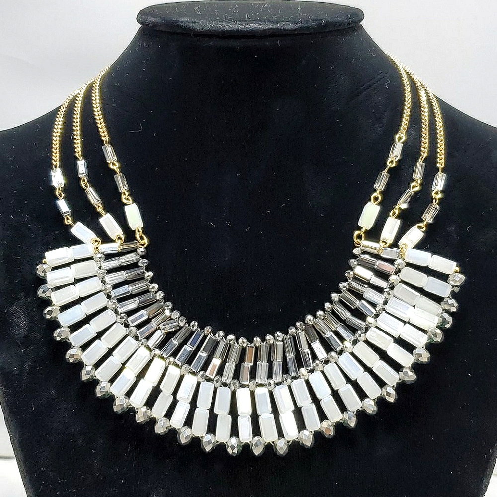 Ali khan white glass bead necklace with gift box